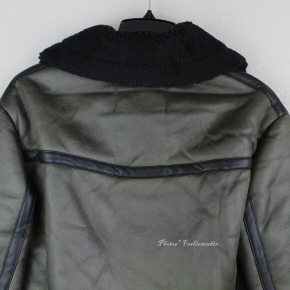 NEW Frye Women Water Resistant Faux Leather Shearling Aviator Jacket Coat -Large - Picture 14 of 16